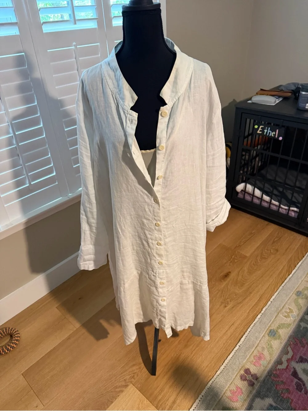 Flax White Lightweight Linen Button-Front Tunic Dress